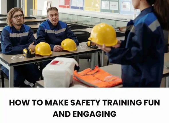 Two women and a man wearing PPE in a classroom for safety training.
